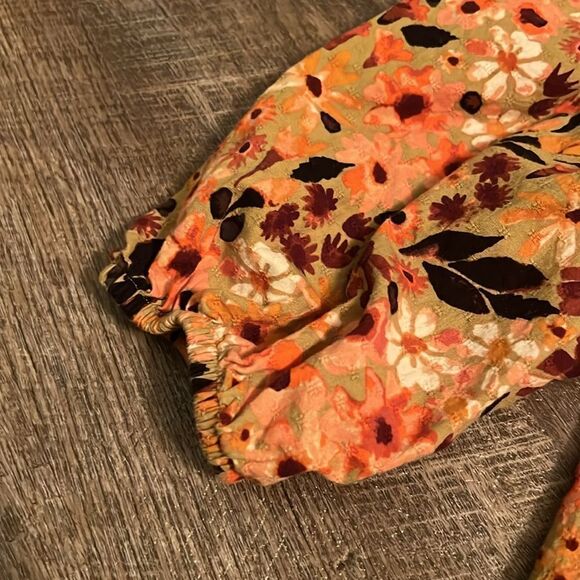 Sonoma Floral Peasant Blouse 100% Cotton Rust Orange Boho Cottagecore M - Picture 4 of 7